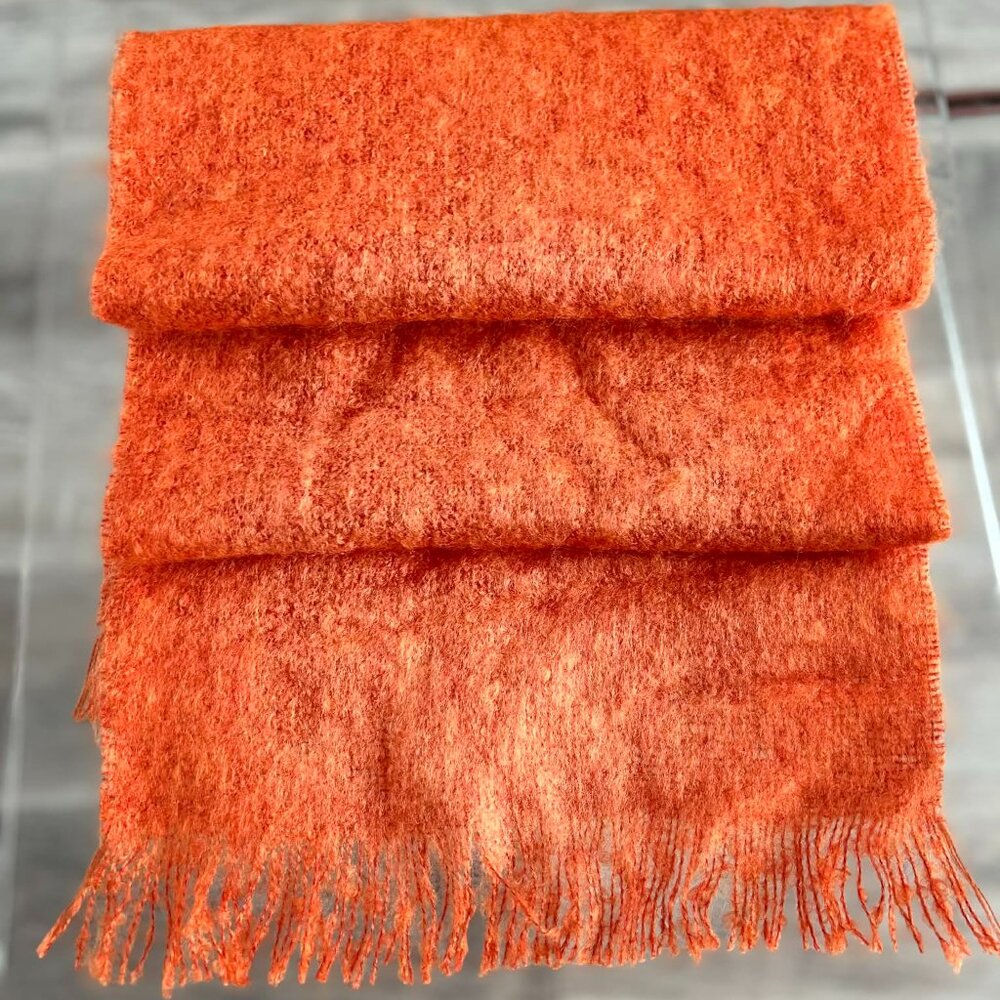 NWT Guillaume de Mons Orange Mohair-Blend Fringed Long Scarf – Made in France